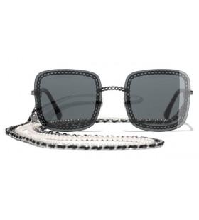 CHANEL 4244 Carré en Métal, en cuir de Veau & Imitations de Perles fines Lunettes de soleil